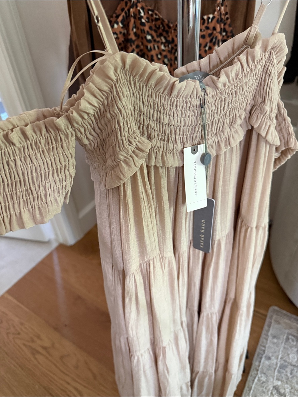 Anthropologie Sarah Hann Beige Tiered High-Low Sundress xs - Picture 3 of 4
